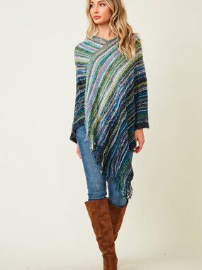 new ON BLUE PONCHO BOHEMIAN HIPPIE STEVIE KNICK  western SHABBY CHIC BLUE GREEN
